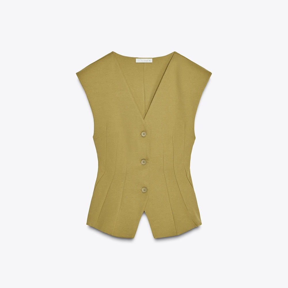 Zara NWOT Olive Green Buttoned Vest Top and bottoms CO-ORD Set